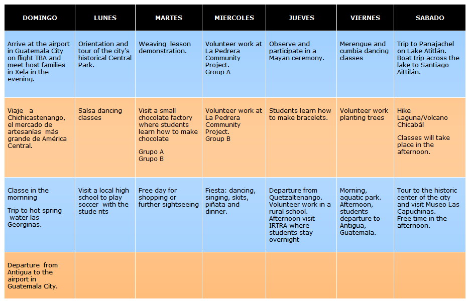 Activities Calendar 