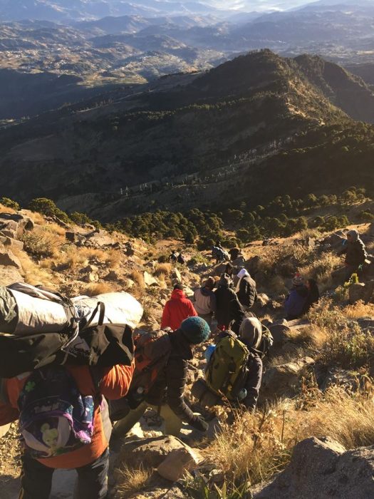 Hikers walking towards Volcan Tajumulco summit