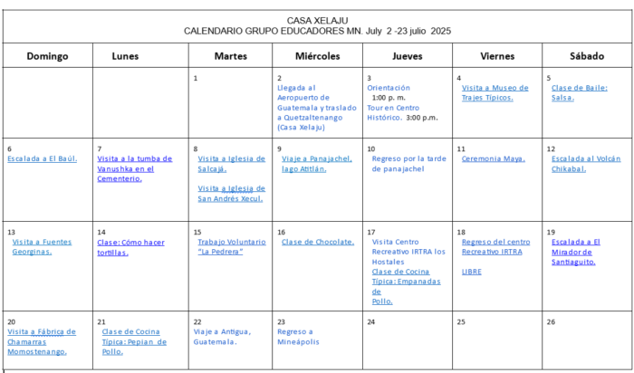 Calendario de Actividades Grupo de Educadores MN 2025